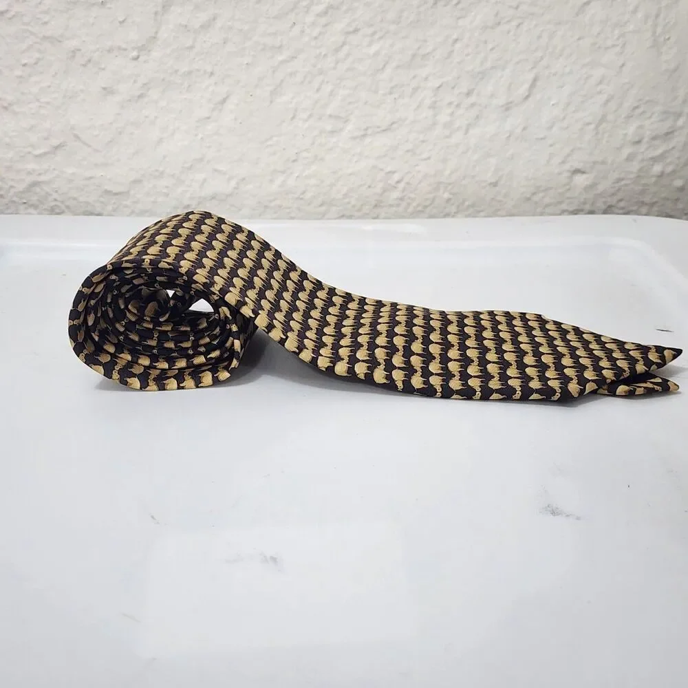 Vintage Banana Republic Silk Classic Neck Tie Italy Black Gold Hippo Novelty 56